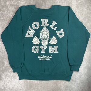 Vintage World Gym Gorilla Bodybuilding Crewneck Sweatshirt Adult M Blue